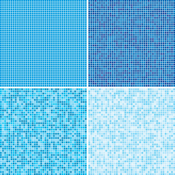 Vector background made of blue squares tiles. Vector illustration consisting of blue squares tiles. Creative abstract pixel, tile, mosaic geometric background, banner. Pattern for your kitchen, bathroom, floor, pool, roof. bathroom borders stock illustrations