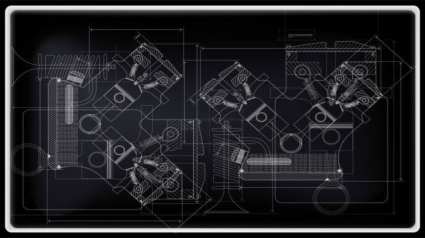 Vector background of the car engine and its components Vector background of the car engine and its components can be used as a technical background for illustration. mechanic designs stock illustrations