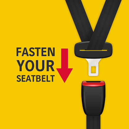Vector Background with 3d Realistic Unblocked Passenger Seat Belt Clopeup Isolated on Yellow. Fasten Your Seatbelt. Design Template. Top View. Transport Safety Concept