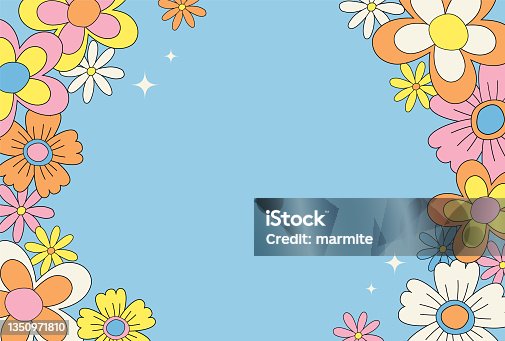 istock vector background with retro flowers for social media posts, banner, card design, etc. 1350971810