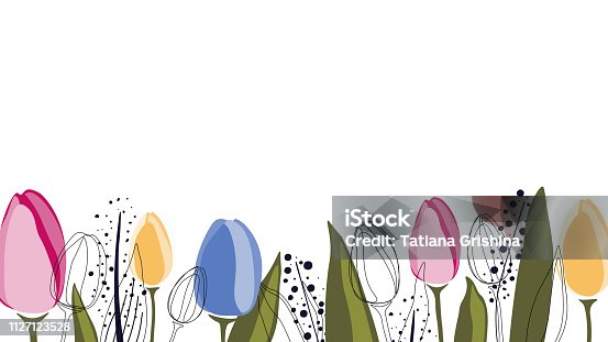 istock Vector background with tulips and leaves 1127123528