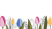 istock Vector background with tulips and leaves 1127123528