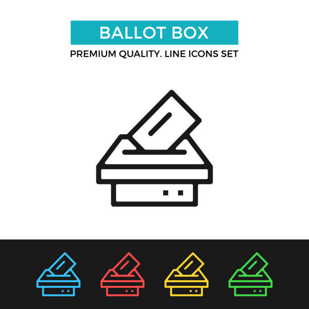 Vector ballot box icon. Voting, election concept. Premium quality graphic design. Modern linear stroke signs, pictograms, outline symbols collection, simple thin line icons set for websites, web design, mobile app Vector ballot box icon. Voting, election concept. Premium quality graphic design. Modern linear stroke signs, pictograms, outline symbols collection, simple thin line icons set for websites, web design, mobile app, infographics voting symbols stock illustrations