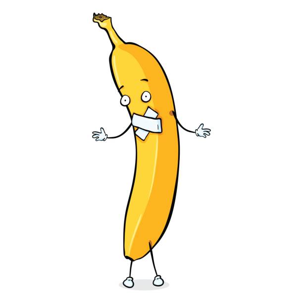 stockillustraties, clipart, cartoons en iconen met vector banaan karakter met patch op de mond - plakband mond