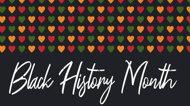Vector banner Black History Month - annual celebration in USA, African American Emancipation. Script text - Black History Month. Pattern with hearts in African colors - red, green, yellow on black backdrop Vector banner Black History Month - annual celebration in USA, African American Emancipation. Script text - Black History Month. Pattern with hearts in African colors - red, green, yellow on black backdrop black history month stock illustrations