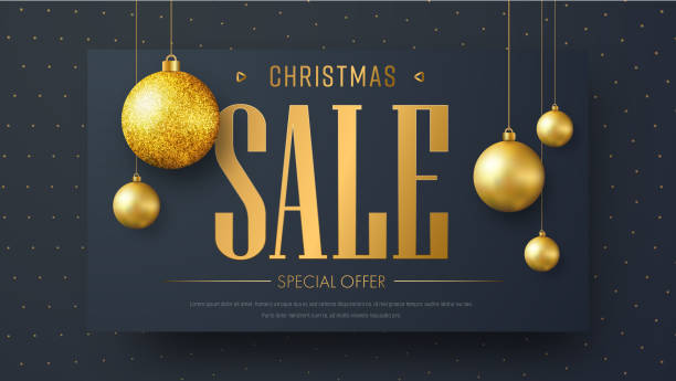 illustrazioni stock, clip art, cartoni animati e icone di tendenza di modello banner vettoriale per la vendita natalizia - christmas ball