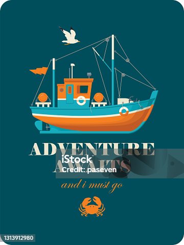 istock vector banner with fishing boat and inscription 1313912980