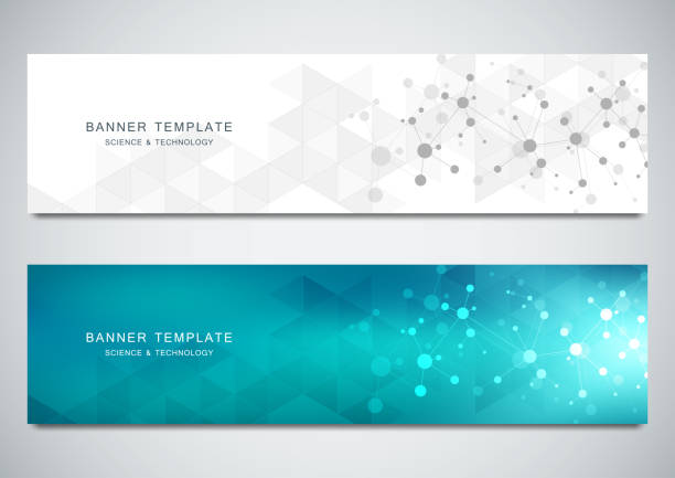 Vector banners design for medicine, science and digital technology. Molecular structure background and communication with connected lines and dots Vector banners design for medicine, science and digital technology. Molecular structure background and communication with connected lines and dots dna drawings stock illustrations