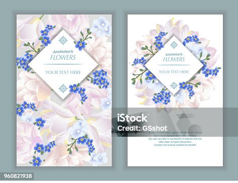 istock Vector banners set with forget me not, tulips and violets flowers. 960821938