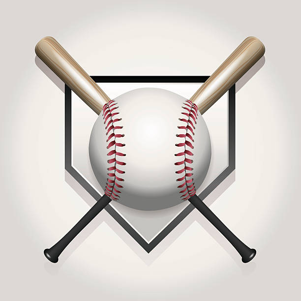 Vector Baseball, Bat, Homeplate Illustration A baseball illustration made for a ball and two crossed bats over home plate. Vector EPS contains transparencies and gradient mesh. sports bat stock illustrations