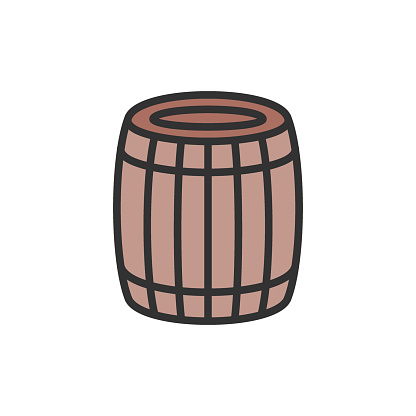 Vector Beer Or Wine Barrel Flat Color Line Icon Stock Illustration