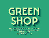 Vector Modern sign Green Shop with 3D Font