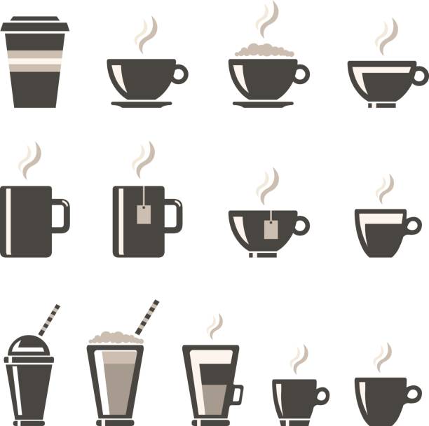 ilustrações de stock, clip art, desenhos animados e ícones de vector beverages icon set. - cappuccino
