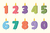 Vector birthday cakecandle set. Candle numbers for cake. Candles collection for party decoration