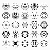 Vector black and white floral pattern buttons symbol collection