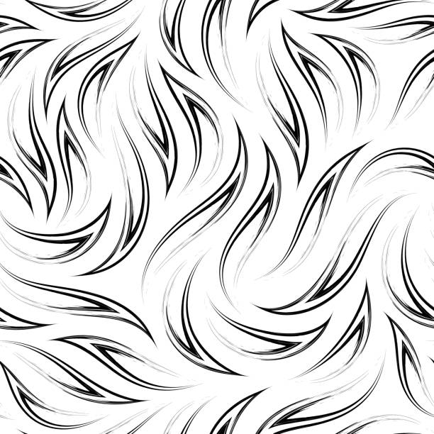 流れるコーナーのベクトル黒と白のシームレスなパターン。白い背景に分離された定型化された炎の抽象的な質感。 - ファイヤーパターン点のイラスト素材／クリップアート素材／マンガ素材／アイコン素材