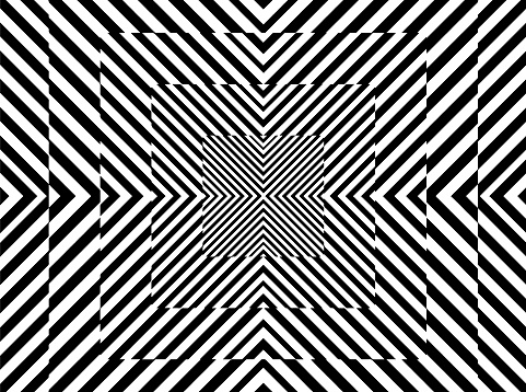 Vector black and white stripe, 3d geometric backgroud, design art, psychedelic shape, square design, optical illusion
