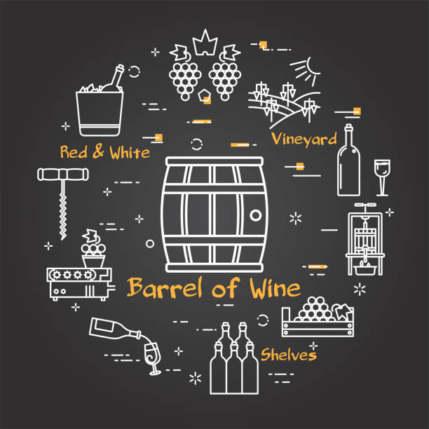 ilustrações de stock, clip art, desenhos animados e ícones de vector black banner winemaking - barrel of wine icon - technology picking agriculture