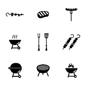 Vector black barbecue icons set on white background