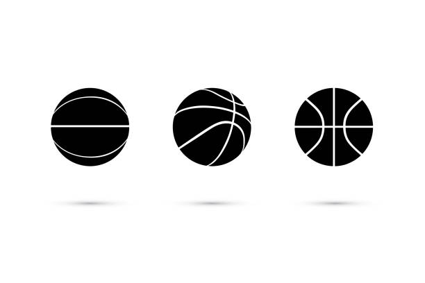 vektör siyah basketbol topu simgesi üzerinde izole beyaz arka plan ayarlayın. - basketball stock illustrations