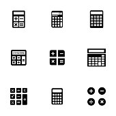 Vector black calculator icons set on white background