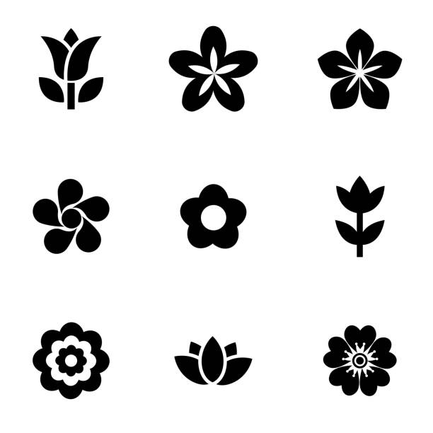 Vector black flowers icon set Vector black flowers icon set flower silhouettes stock illustrations