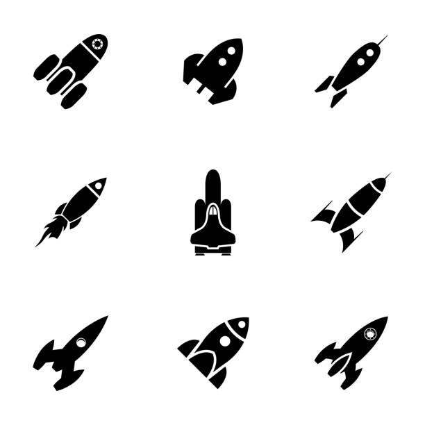 Vector black rocket icons set Vector black rocket icons set on white background rocketship silhouettes stock illustrations