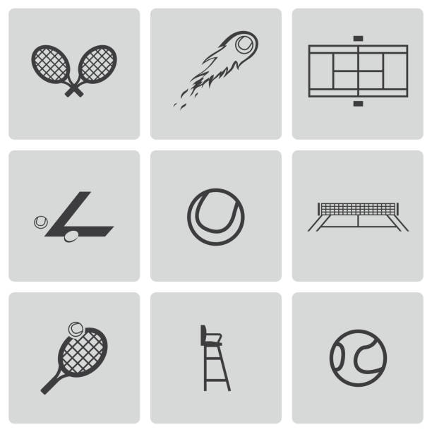 vector black tennis icons set - wimbledon tennis stock illustrations
