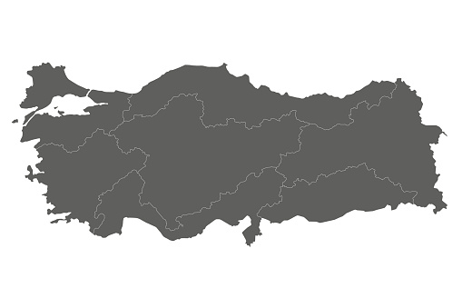 Vector blank map of Turkey with regions and geographical divisions. Editable and clearly labeled layers.