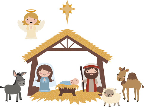 Vector Blue Christmas Nativity Scene Illustration Clip Art Set