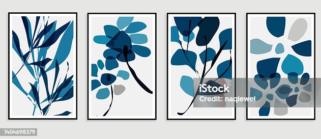 istock Vector blue foliage tropical leaves and floral pattern of wall art design with watercolor art texture card template,Design Element,Abstract Backgrounds 1404698379