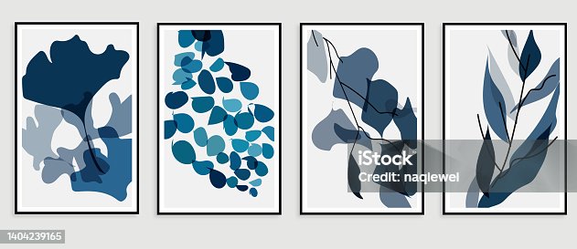 istock Vector blue foliage tropical leaves of wall art design with watercolor art texture card template,Design Element,Abstract Backgrounds 1404239165