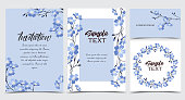 Vector illustration blue flowers on background. Branch of blue forget-me-not flowers. Set of greeting cards