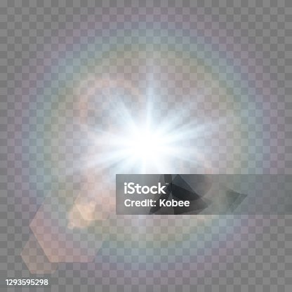 istock Vector blue light with lens flares. Sun, sun rays, dawn, glare from the sun png. Explosion of blue light. Blue flare png, glare from flare png. 1293595298