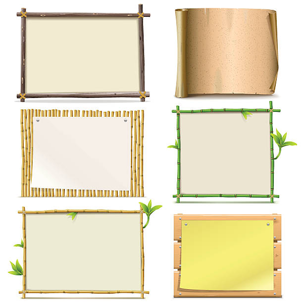 Vector Boards Vector set of wooden, bamboo and paper frame and boards isolated on white background frame border stock illustrations