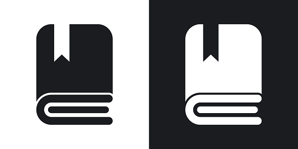 Vector book icon. Two-tone version on black and white background