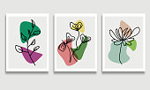 Vector botanical wall line art drawing plant pattern banner illustration background