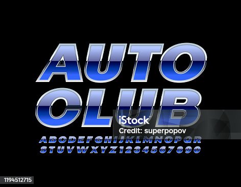 istock Vector bright Emblem Auto Club. Chic Blue and Silver Alphabet Letters 1194512715