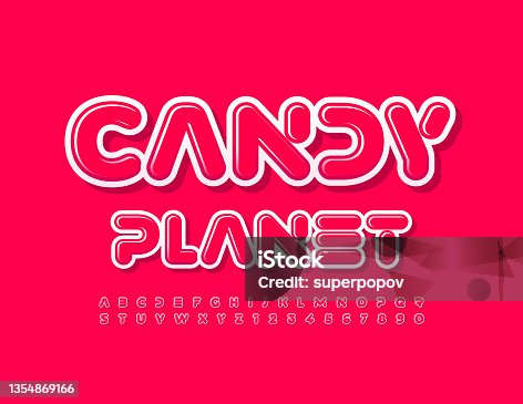 istock Vector bright Poster Candy Planet. Creative Alphabet Letters and Numbers set 1354869166