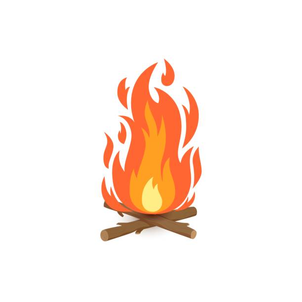 ベクトル燃える焚き火のアイコン。漫画のフラットなイラスト。 - 焚き火点のイラスト素材／クリップアート素材／マンガ素材／アイコン素材