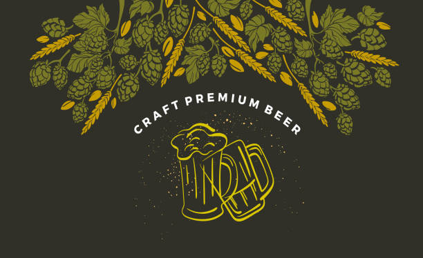 ilustrações de stock, clip art, desenhos animados e ícones de vector card. beer. twig of hop, malt, wheat grain - beer hop
