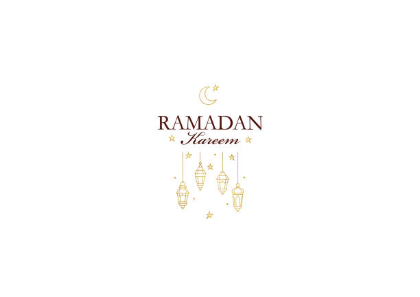 Vector card for Ramadan Kareem greeting. Gold decor for Ramadan month. Vector Ramadan Kareem card. Vintage banner for Ramadan wishing. Arabic shining lamps, crescent, stars. Decor in Eastern style. Islamic background. Cards for Muslim feast of the holy of Ramadan month. fanous stock illustrations