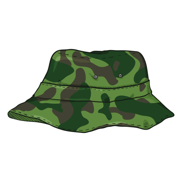 向量卡通迷彩鬥帽。軍用風格巴拿馬帽 - 卡其 幅插畫檔、美工圖案、卡通及圖標