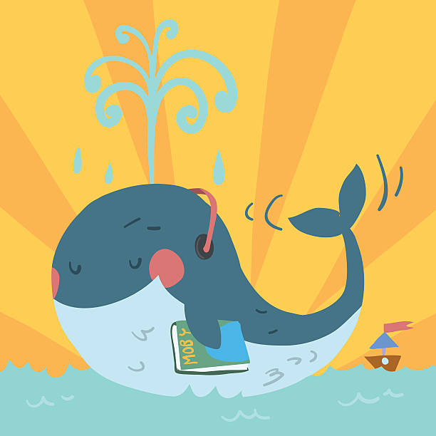 Vector cartoon cute blue whale. vector art illustration