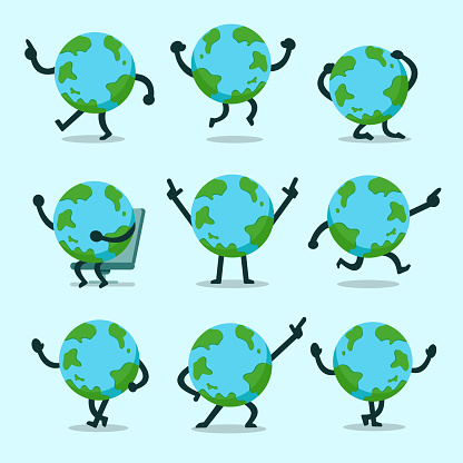 Vector cartoon earth character poses set