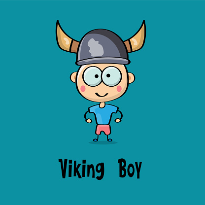 vector cartoon funny cute viking boy with viking helmet
