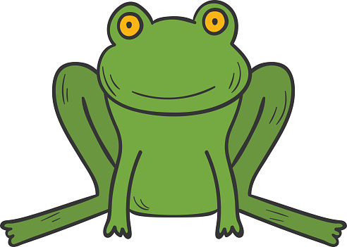 Vector cartoon hand drawn green frog