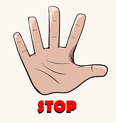 vector cartoon hand showing stop sign
