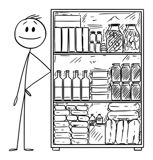 Ilustrasi Kartun Vektor Manusia Dengan Persediaan Makanan untuk. 