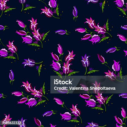istock Vector cartoon seamless exotic pattern with flower buds draw doodle style, linear pattern, for design fabric, scarfs, hijab, turkish indian background. 1405632332